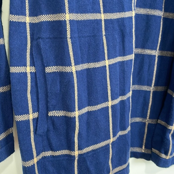 Lands End Lightweight Cardigan Medium Open Front Blue Check Pockets Long Sleeve - Picture 4 of 9